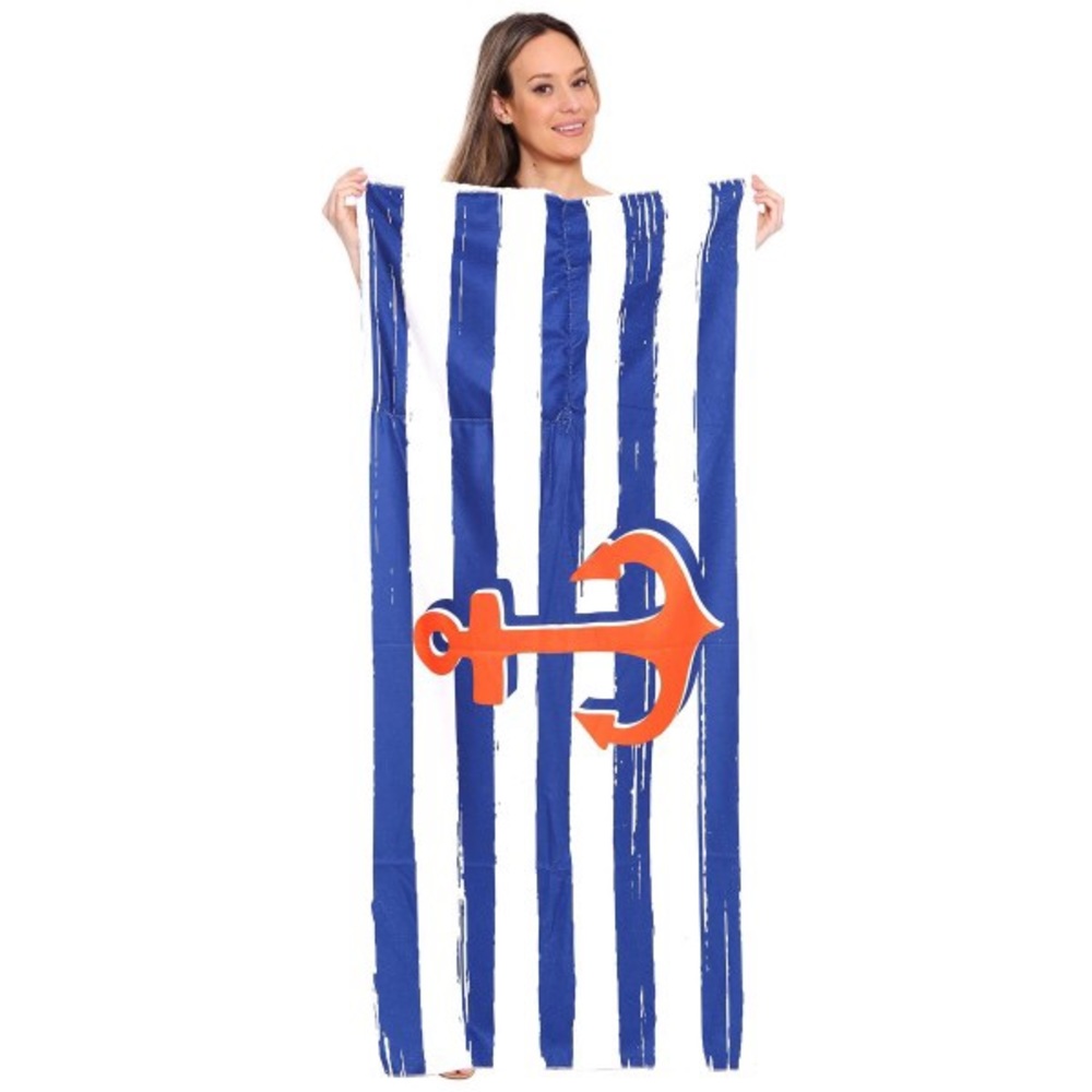 3 pk blue stripe anchor beach towel drawstring bag